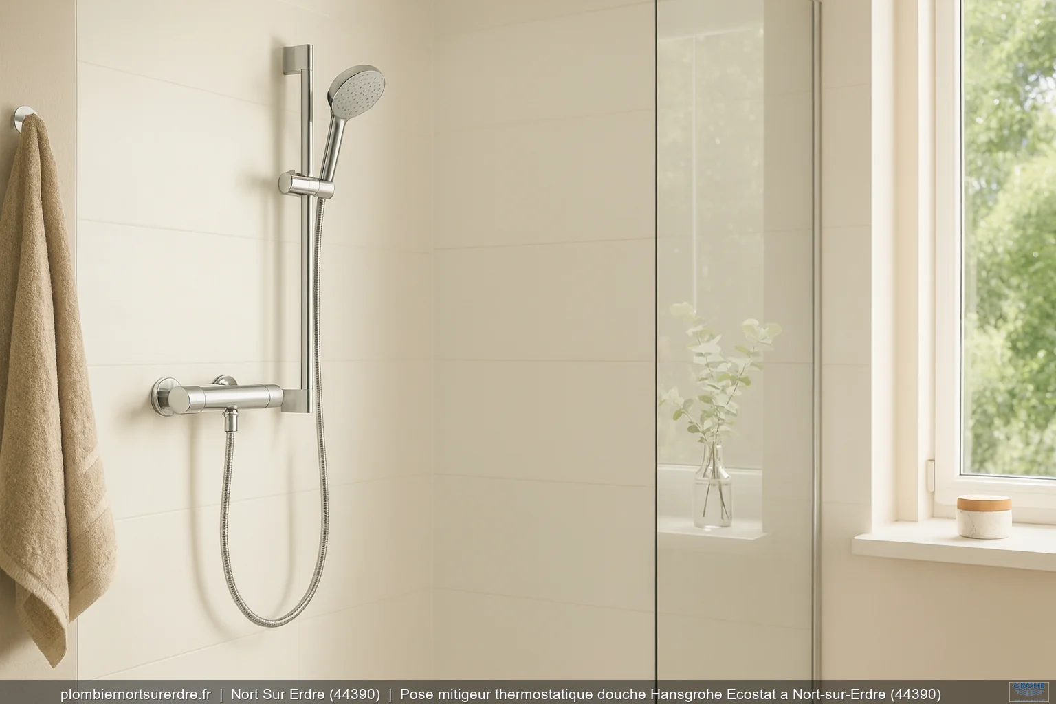 Pose mitigeur thermostatique douche Hansgrohe Ecostat a Nort-sur-Erdre (44390)